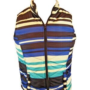 Womens Fresh Multicolor Stripe Puffer Sleeveless Vest  sz Sm